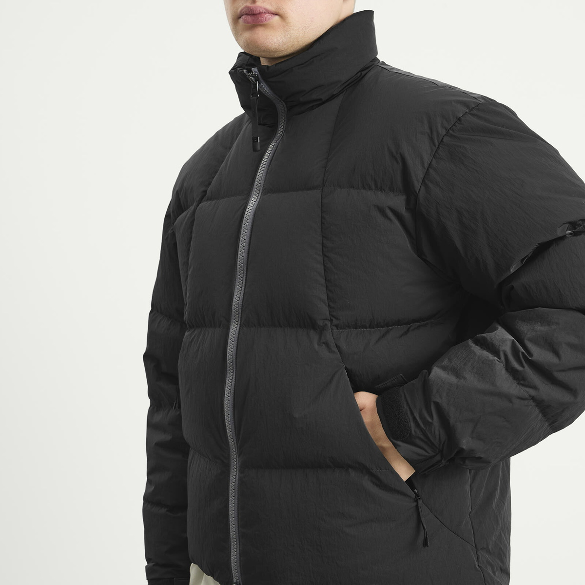 Goldwin Men's Dope Dyed Ripple Nylon Down Jacket in Deep Charcoal