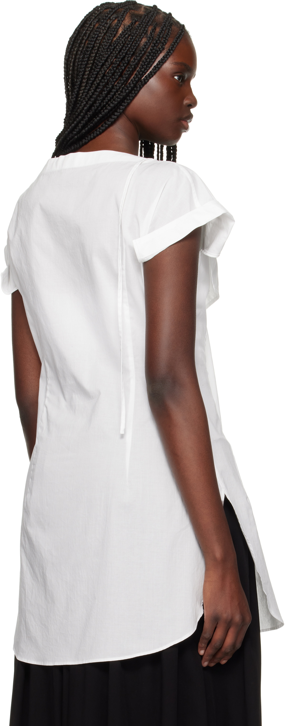 Y's White Cotton Lawn Right Side Drape Blouse