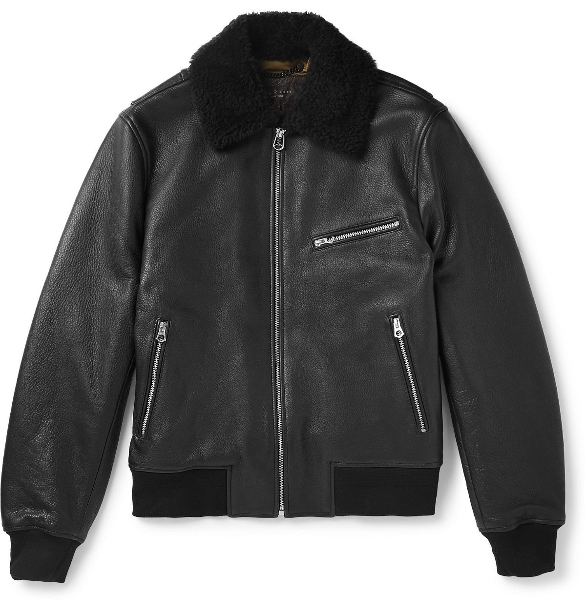 rag & bone - Shearling-Trimmed Leather Aviator Jacket - Black Rag and Bone