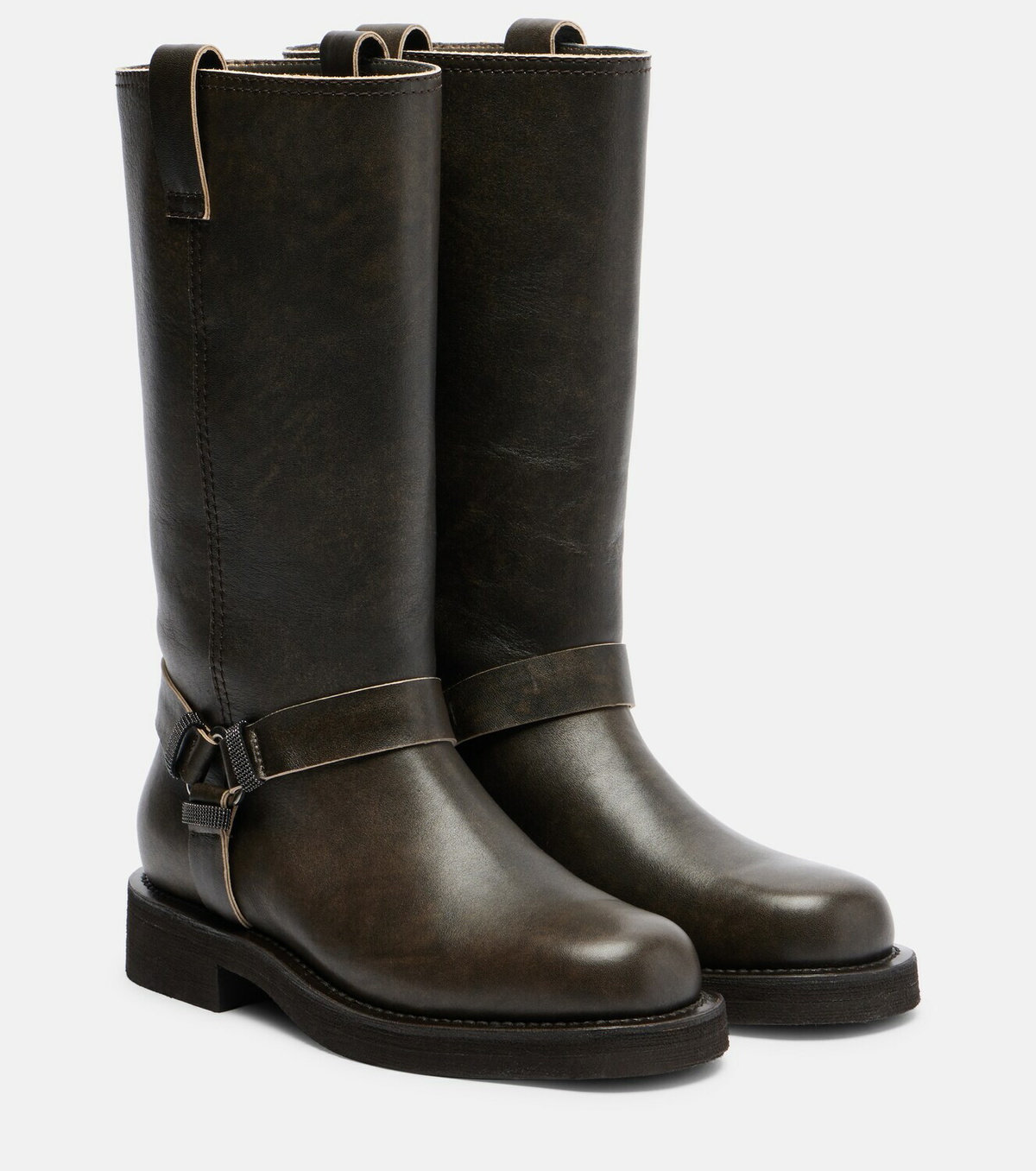 Brunello Cucinelli Monili leather knee-high boots