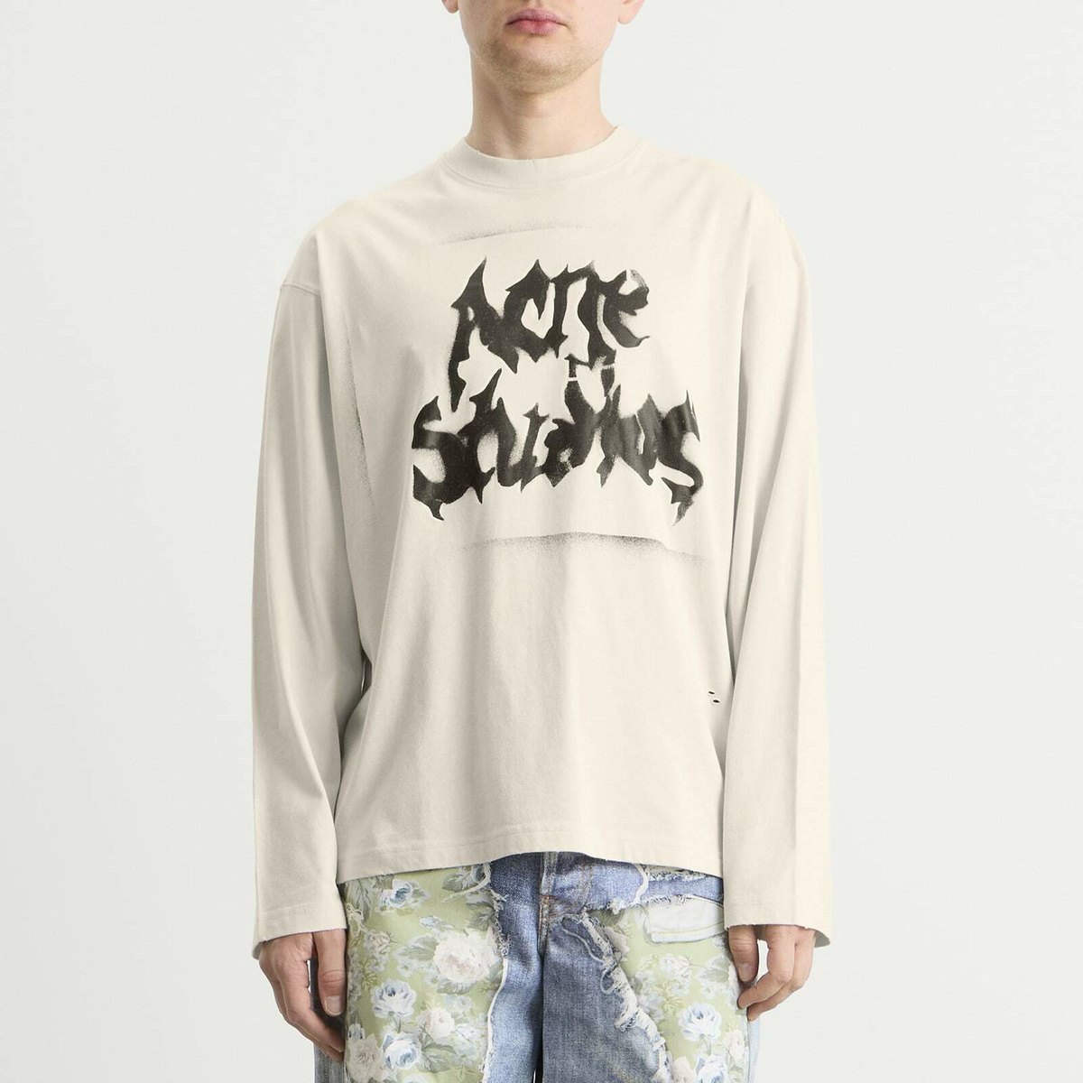 Acne Studios Men's Exford Long Sleeve Goth Logo T-Shirt in Dusty White