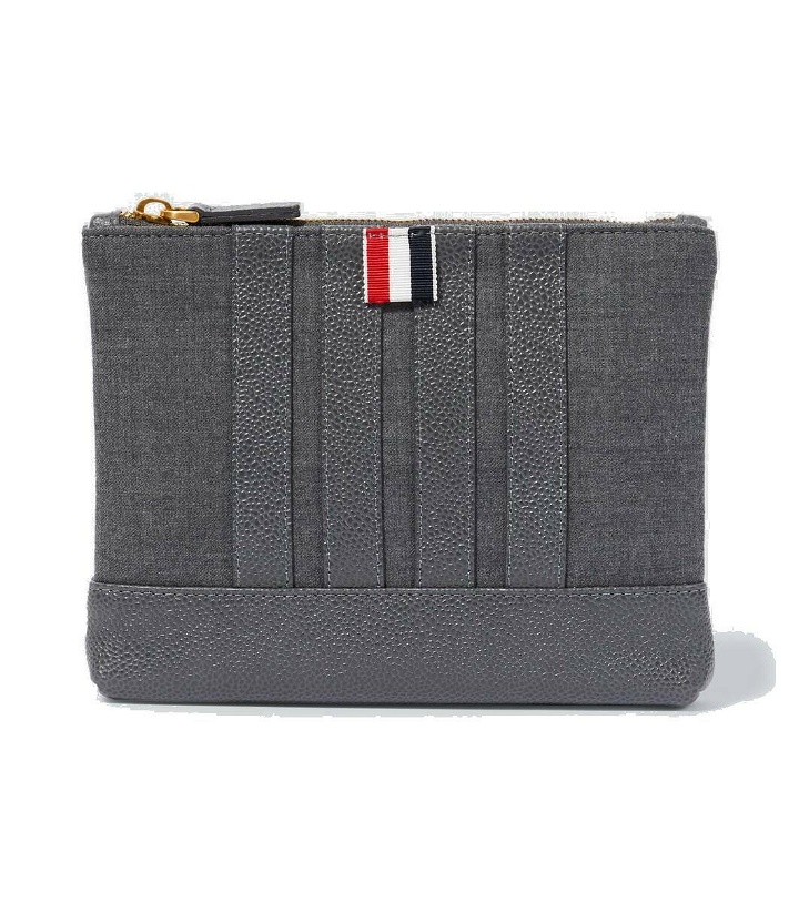 Photo: Thom Browne 4-Bar leather-trimmed pouch