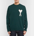 AMI - Oversized Logo-Intarsia Knitted Sweater - Men - Green