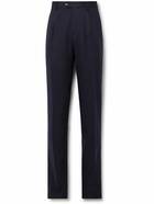 Etro - Slim-Fit Pleated Wool-Blend Flannel Trousers - Blue