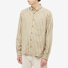 YMC Men's Dean Flannel Striped Button Down Shirt in Ecru