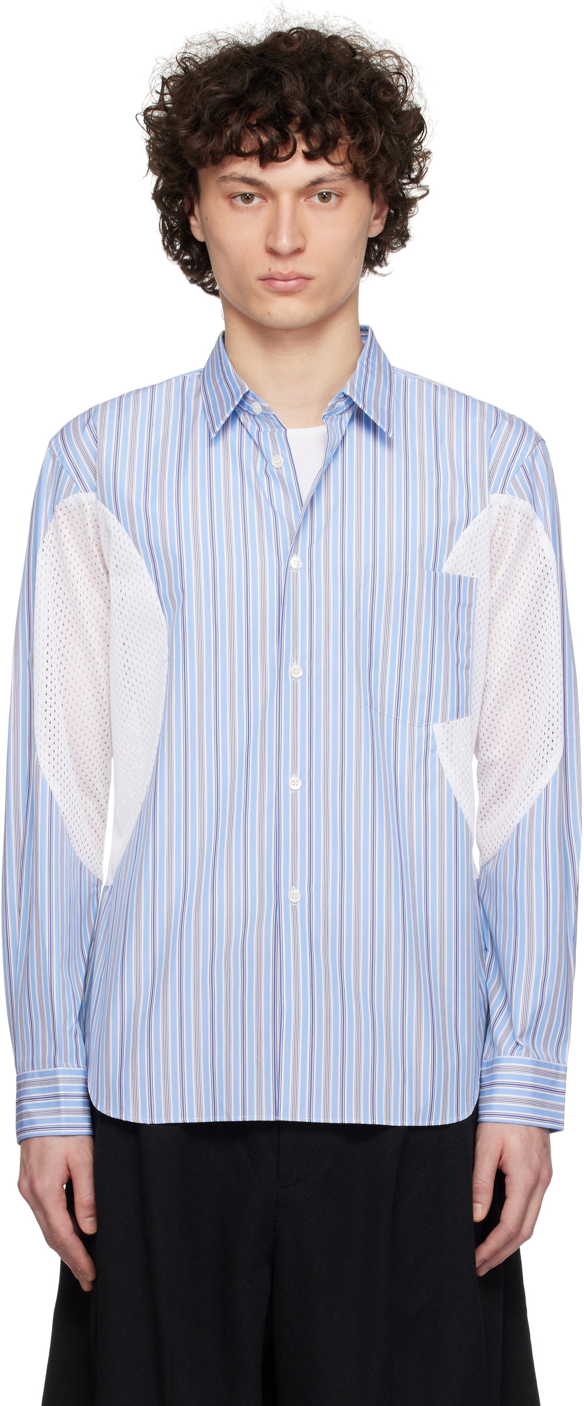 Comme des Garçons Homme Deux White & Blue Striped Shirt Comme des