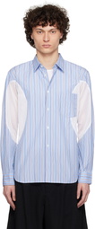 Comme des Garçons Homme Deux Blue Cotton Broad Stripe x Polyester Mesh Shirt