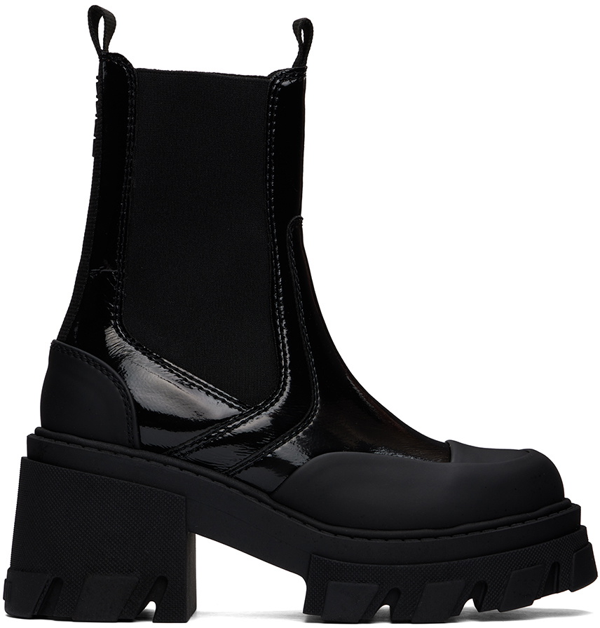 GANNI Black Cleated Heeled Mid Chelsea Boots GANNI