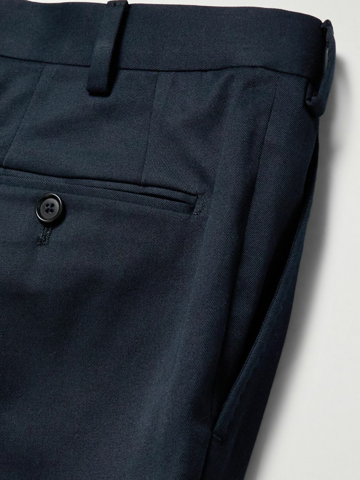 De Petrillo - Straight-Leg Pleated Stretch Cotton-Twill Trousers - Blue