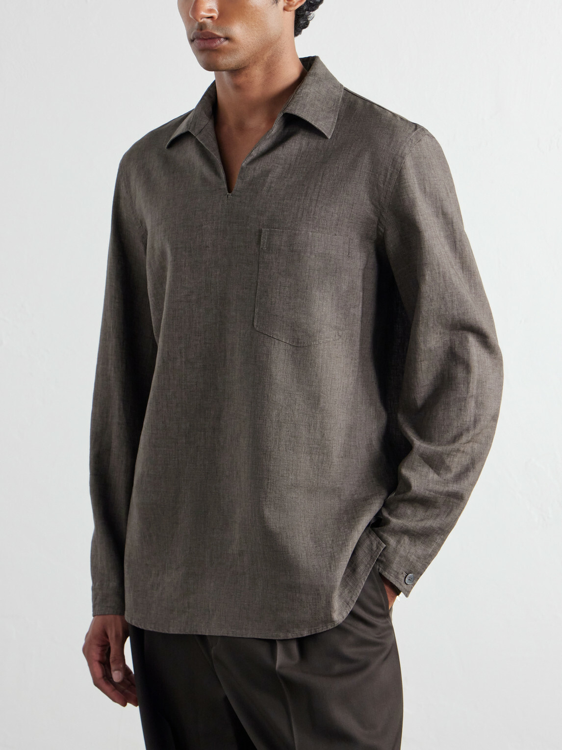 Zegna - Woven Linen Polo Shirt - Brown