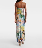 Là Fuori Floral sequined strapless gown