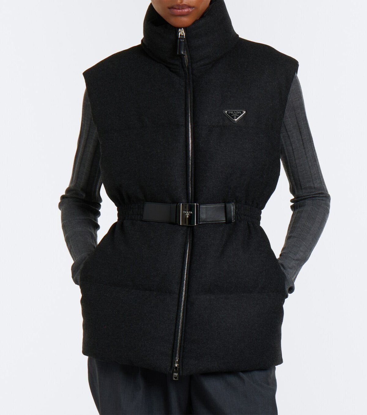 Prada Belted wool and cashmere down vest