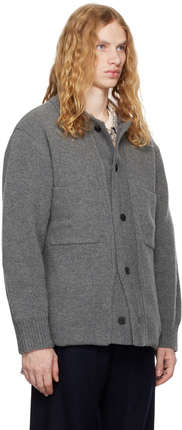 DOCUMENT Gray Heavy Weight Wool Double Pocket Cardigan