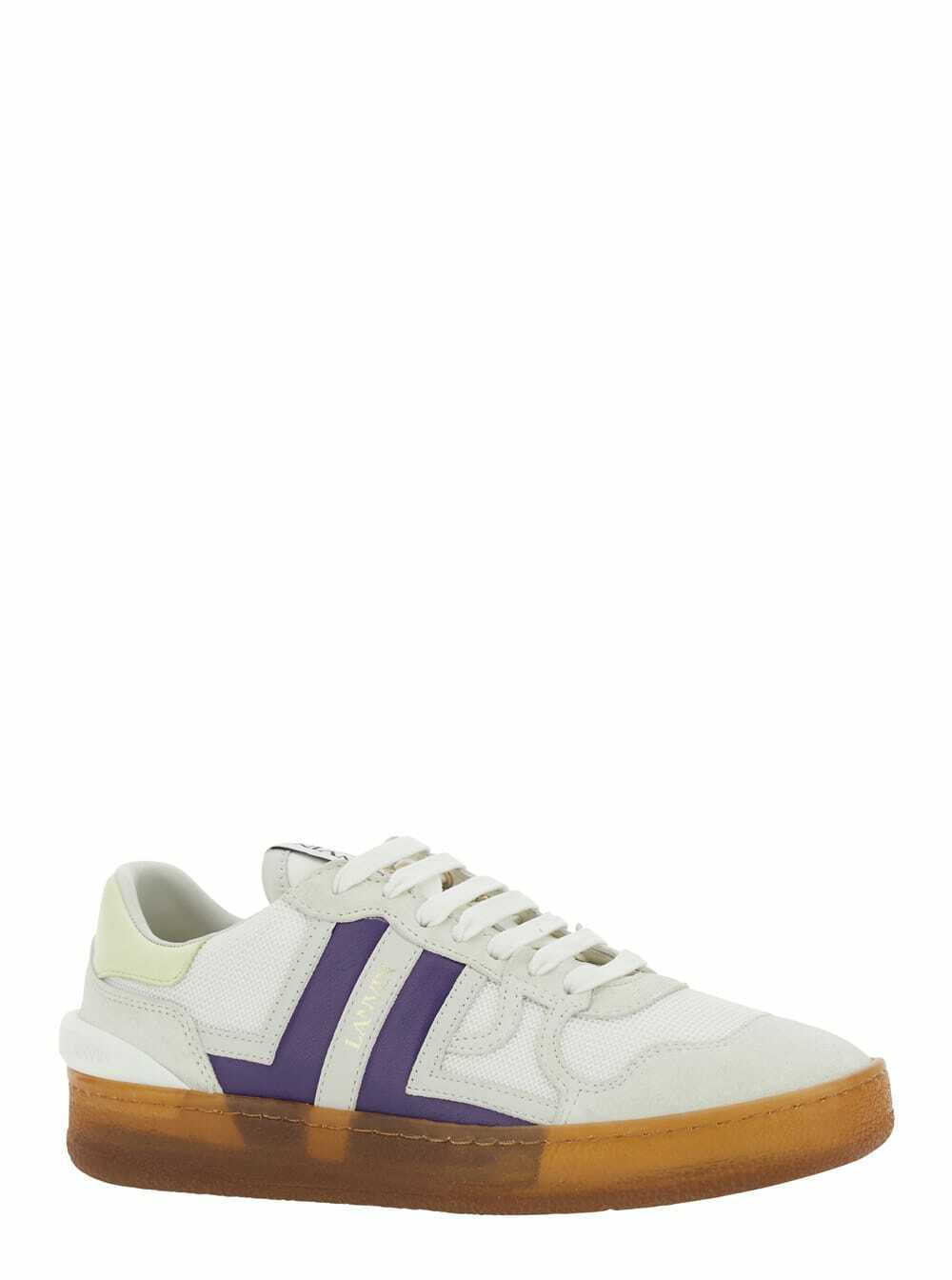 Lanvin clay White Sneaker With Mesh Inserts And Side Striped Detail In Leather Unisex