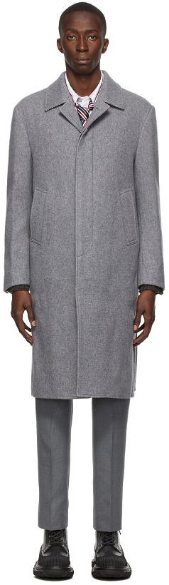 Photo: Thom Browne Grey Cashmere Double-Face Unconstructed Bal Collar Overcoat