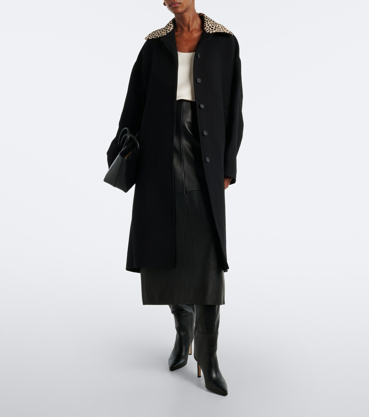 Róhe Calf hair-trimmed virgin wool coat