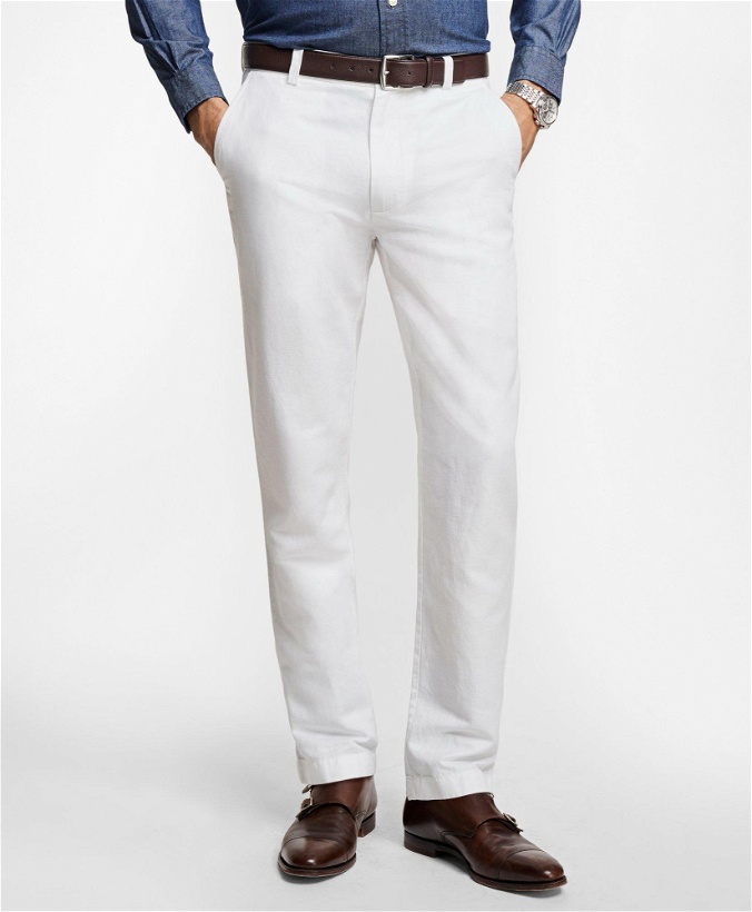 Photo: Brooks Brothers Men's Clark Fit Linen and Cotton Chinos Pants | White