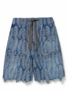 KAPITAL - Magpie Straight-Leg Frayed Denim-Jacquard Drawstring Shorts - Blue