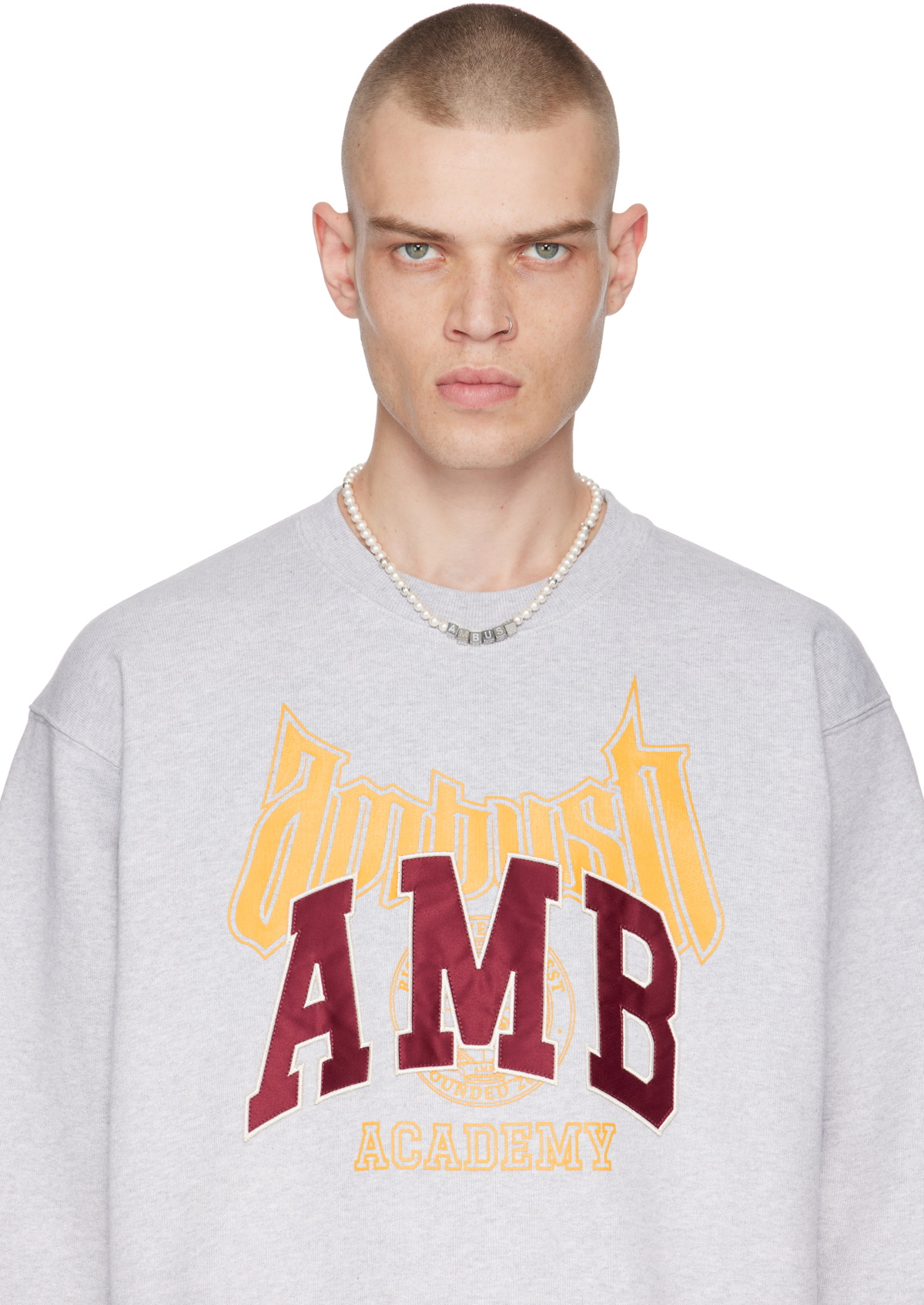 AMBUSH White & Silver Pearl Letterblock Necklace