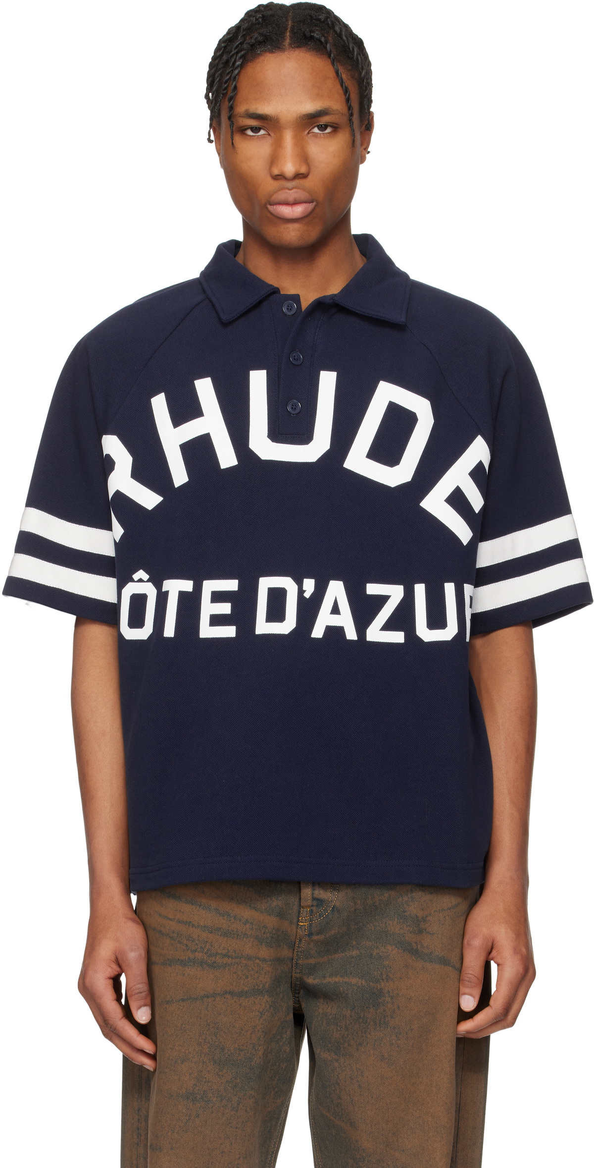 Rhude Navy 'Côte D'Azur' Piqué Raglan Polo