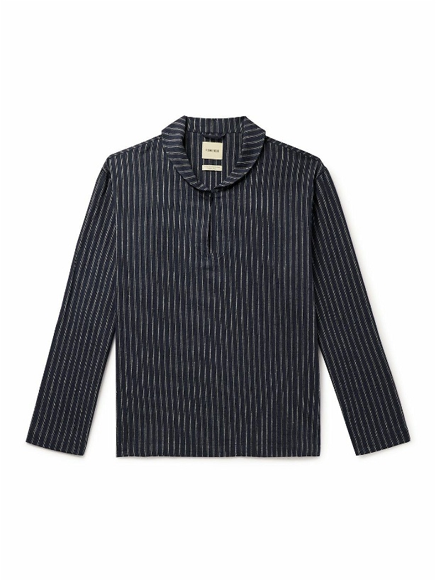 Photo: De Bonne Facture - Vareuse Shawl-Collar Striped Linen and Cotton-Blend Jacket - Blue