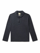De Bonne Facture - Vareuse Shawl-Collar Striped Linen and Cotton-Blend Jacket - Blue