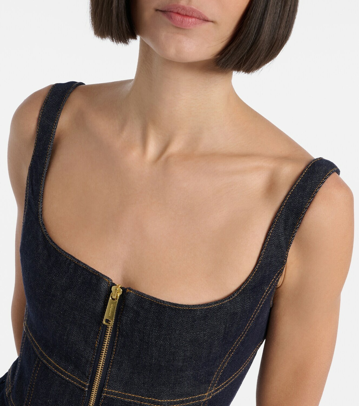 Self-Portrait Broderie anglaise denim midi dress