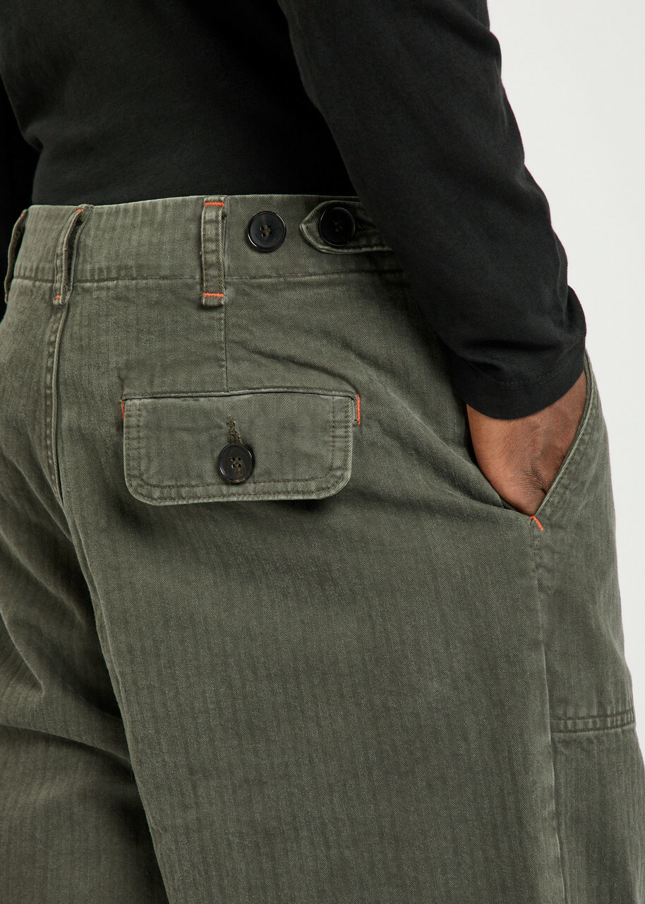 The Elder Statesman Dundy Herringbone Cotton Trousers Dark Grey