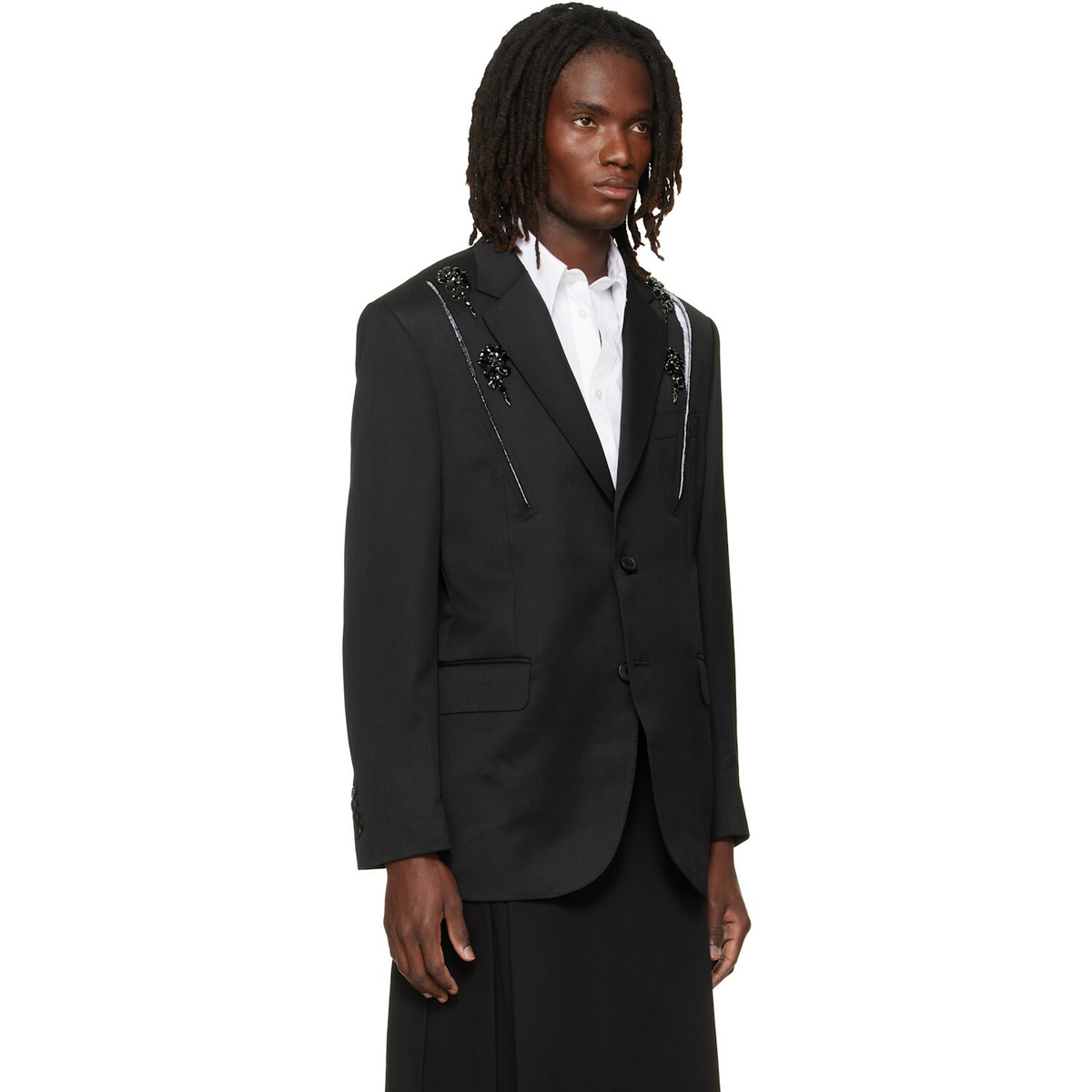 Simone Rocha Black Embellished Structured Slash Blazer