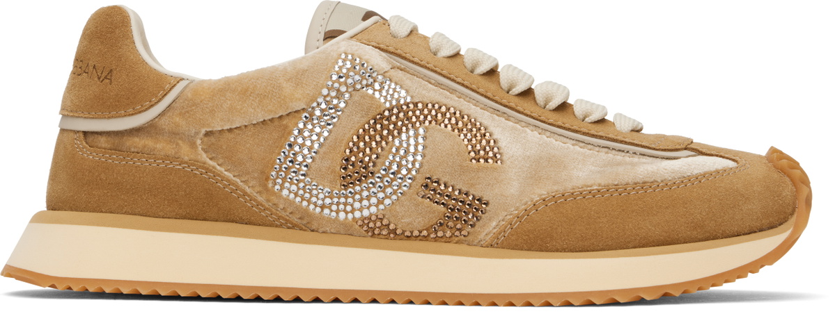 Dolce&Gabbana Tan & Beige Mixed-Material 'DG' Cushion Sneakers