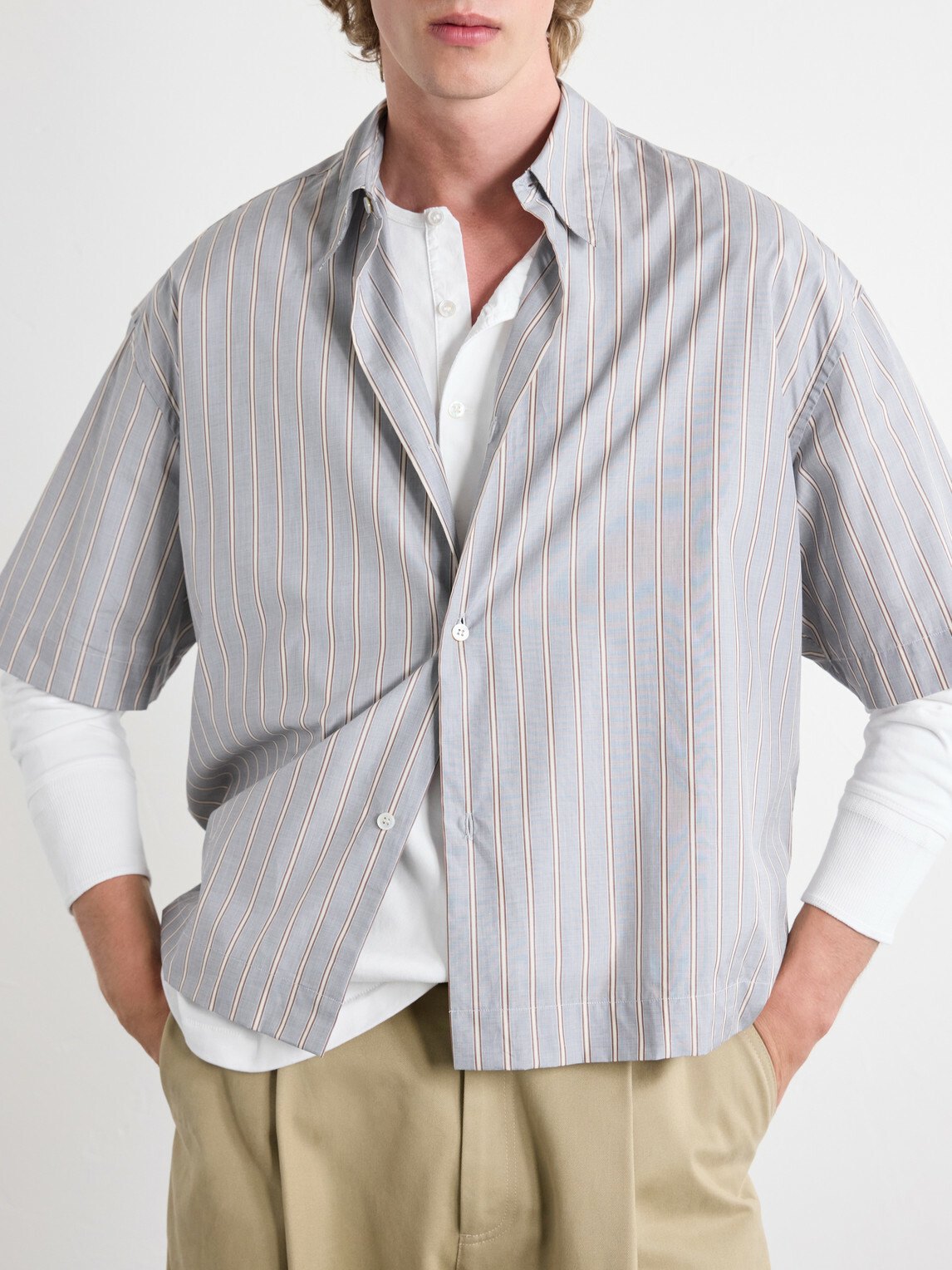 Studio Nicholson - Sanko Striped Cotton-Poplin Shirt - Gray