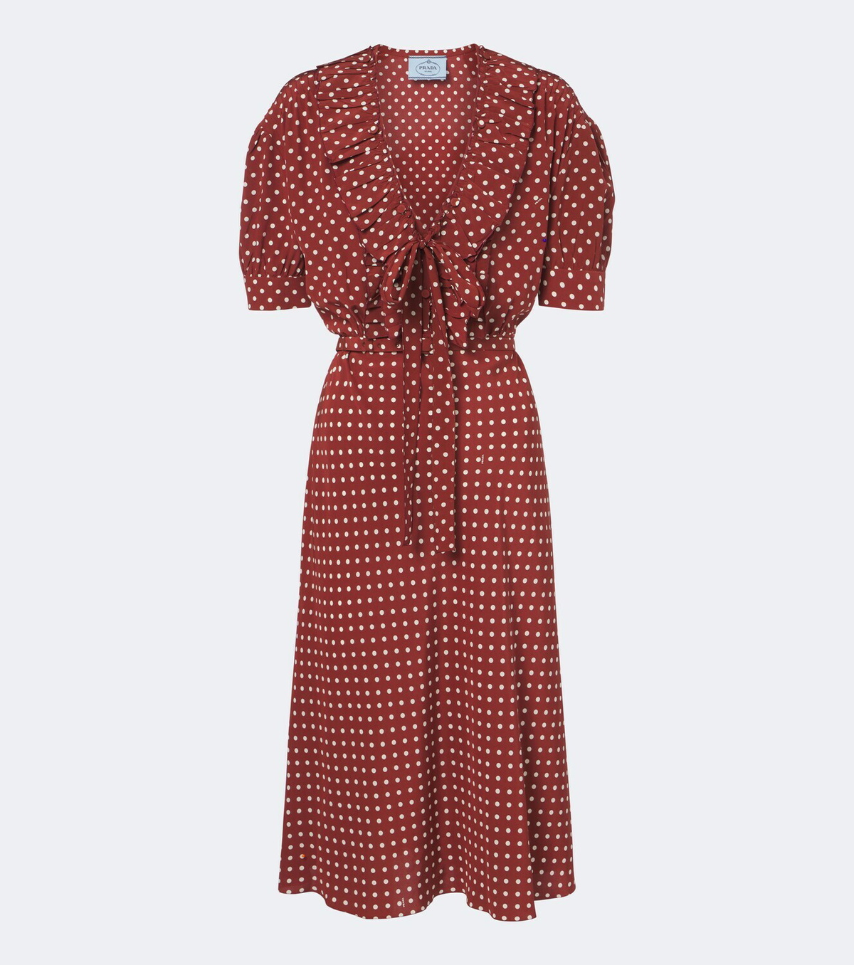 Prada Polka-dot ruffled silk midi dress