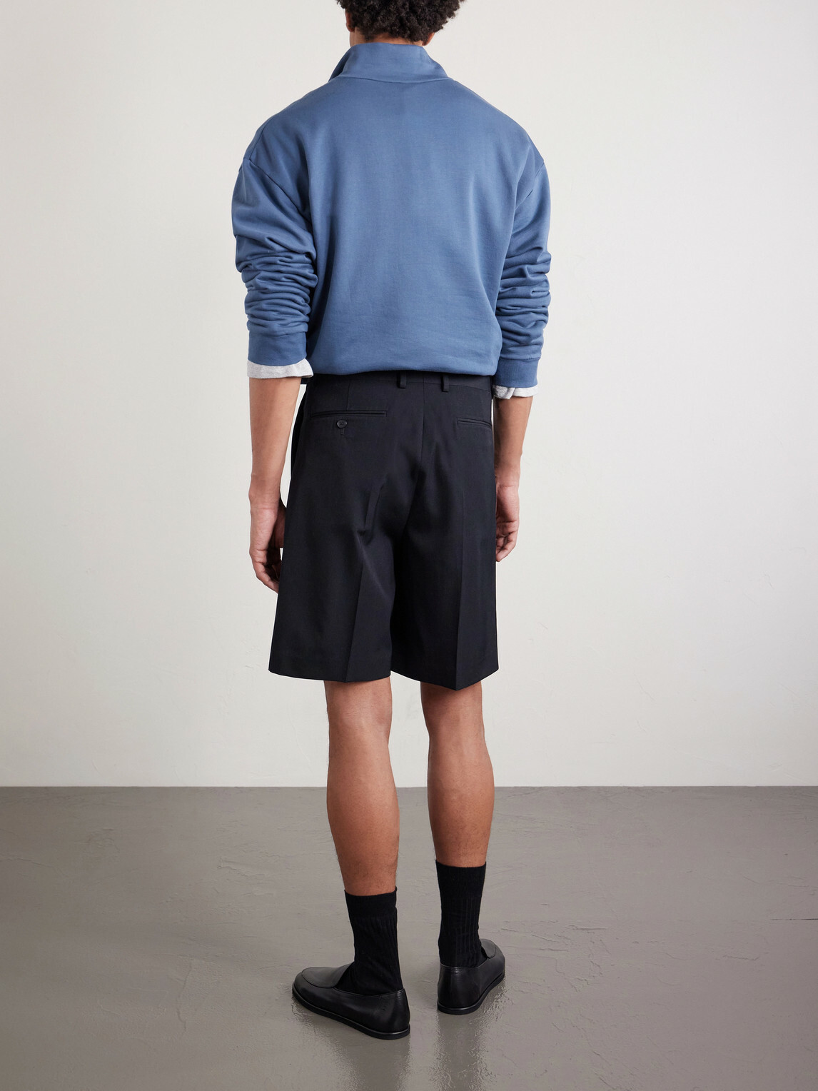 Auralee - Wide-Leg Pleated Wool-Gabardine Shorts - Black Auralee