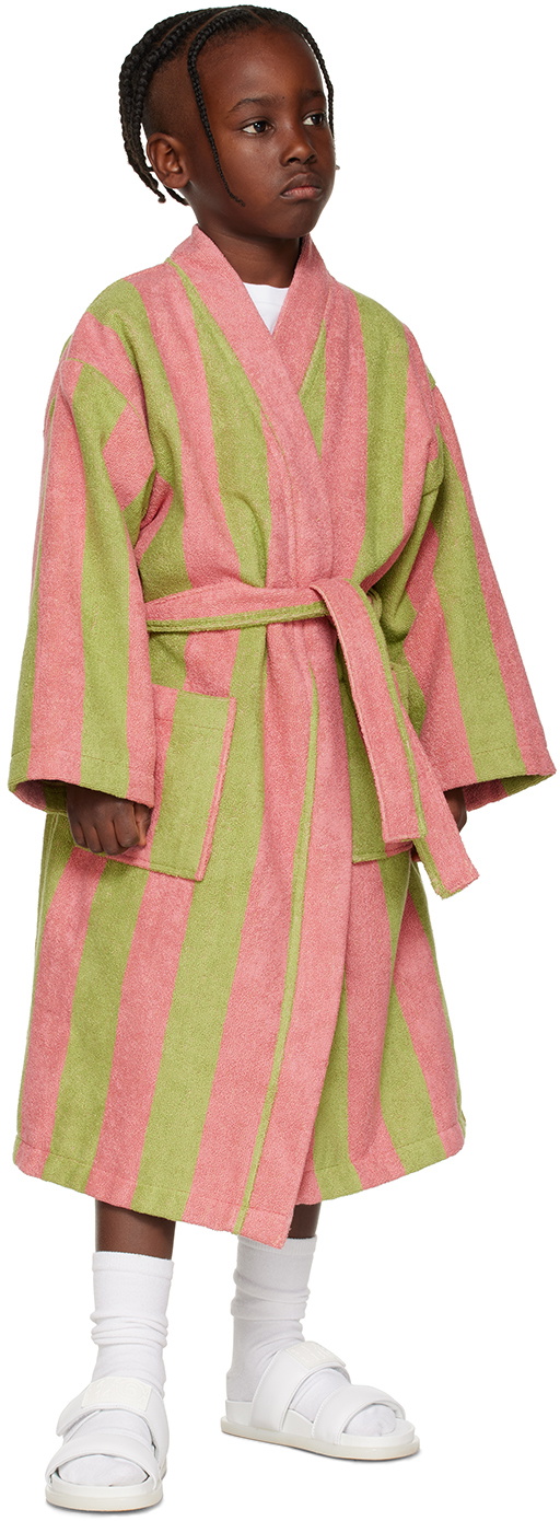 green and pink striped dressing gown Modern Striped Cotton Bathrobe Set | Stylish Robe main image 0