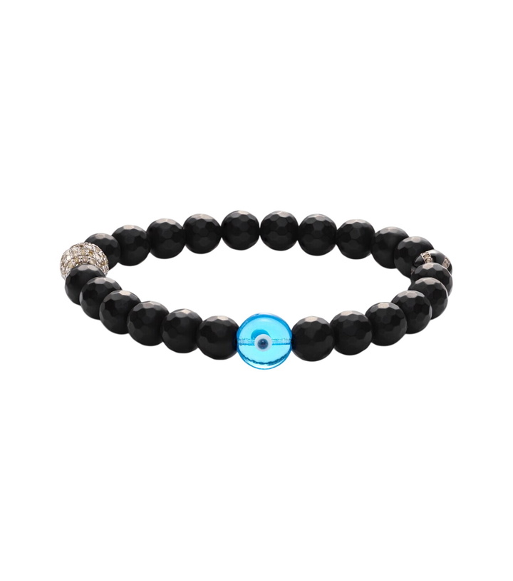 Photo: Ileana Makri Sterling silver (925) beaded bracelet with onyx and diamonds