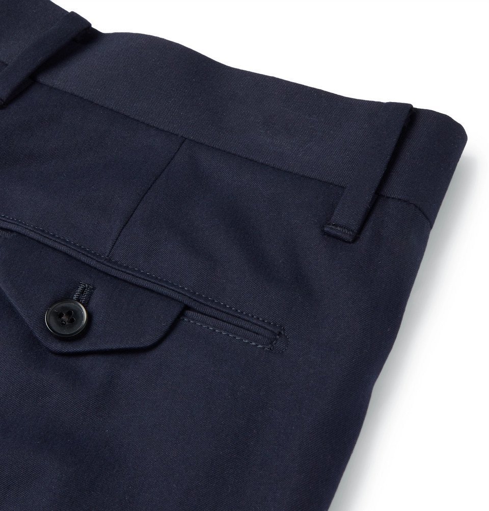 The Row - Navy Hunter Slim-Fit Cotton and Cashmere-Blend Twill Trousers ...