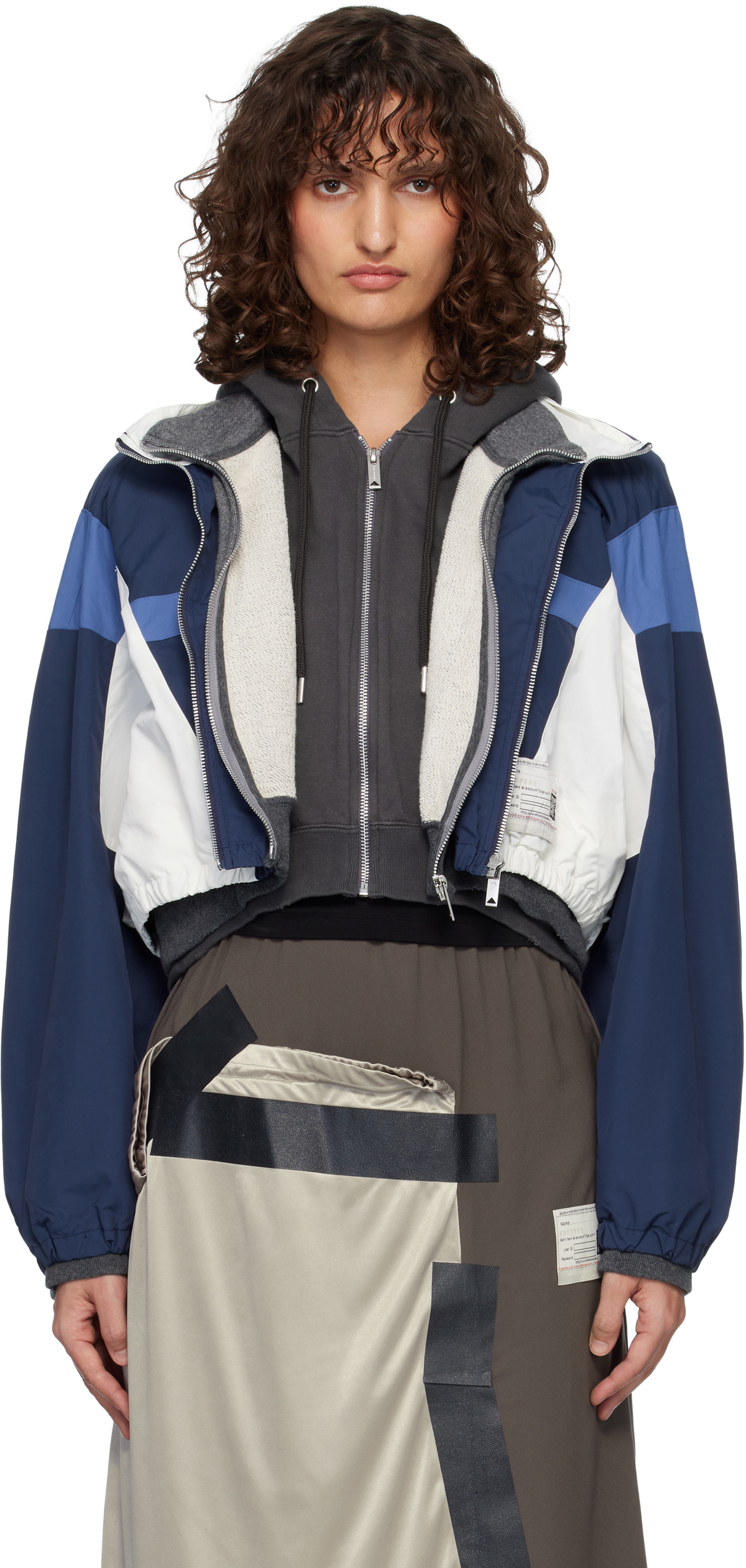 Maison MIHARA YASUHIRO Gray & Navy Triple Layered Nylon Zip-Up Jacket