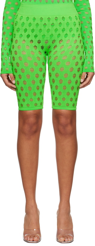 Photo: Maisie Wilen Green Perforated Shorts