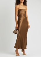 Bec & Bridge Moon Dance Strapless Satin Maxi Dress Chocolate