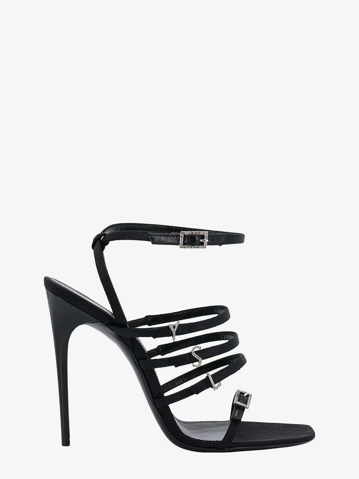 Ava 105 Embellished Satin Sandals in Black - Saint Laurent