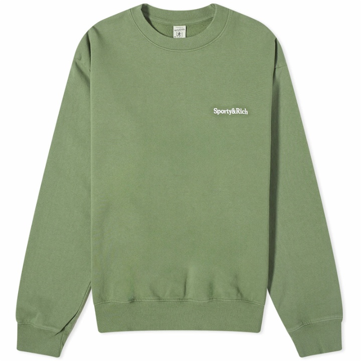 Photo: Sporty & Rich Men's Serif Logo Embroidered Crew Sweat in Moss