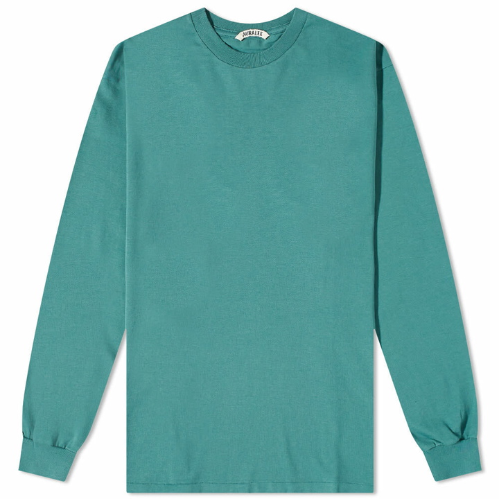 Photo: Auralee Men's Long Sleeve Luster Plaiting T-Shirt in Dark Green