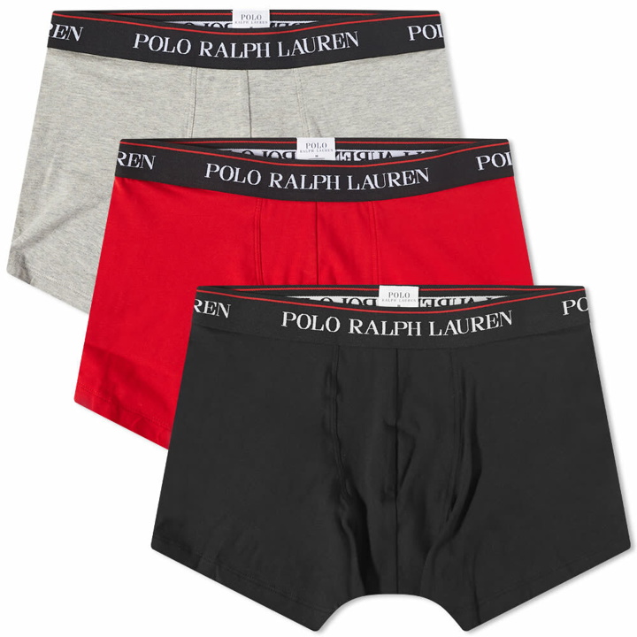 Photo: Polo Ralph Lauren Men's Cotton Trunk - 3 Pack in Black/Red/Heather