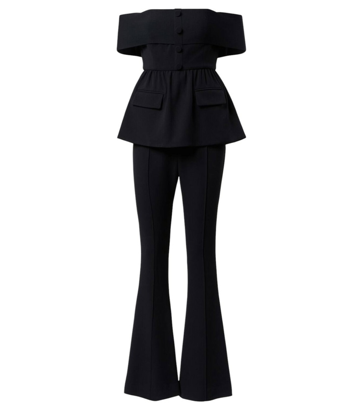 Photo: Self-Portrait Off-shoulder peplum crêpe jumpsuit