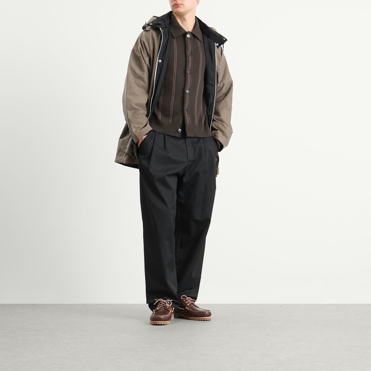 Barbour Men's x Margaret Howell Stand Collar Wax Parka Jacket in Kelp