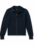 TOM FORD - Slim-Fit Ribbed Silk and Cotton-Blend Zip-Up Cardigan - Blue