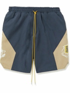 Rhude - Wine Club Straight-Leg Panelled Logo-Embroidered Cotton-Twill Shorts - Blue