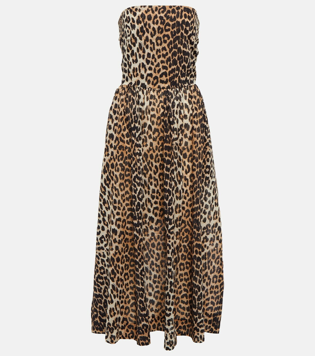 【関税&送料込】Ganni Leopard Print Midi Dress Leopard Leopard Printed Cotton Tie Strap Midi Dress | GANNI US