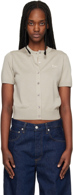 Photo: Maison Kitsuné Taupe Baby Fox Fine Merino Short Sleeve Cardigan