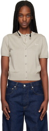 Maison Kitsuné Taupe Baby Fox Fine Merino Short Sleeve Cardigan